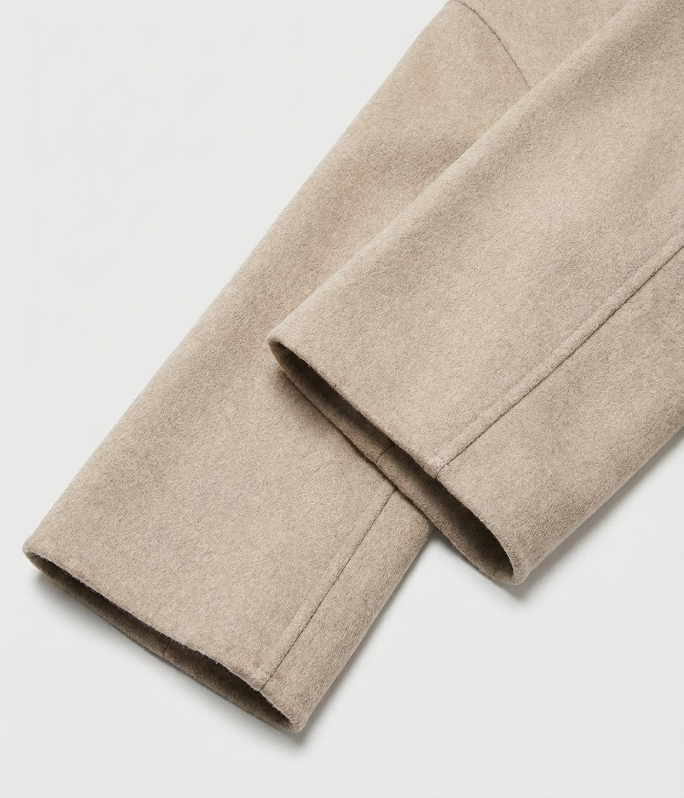 Women's Short Beige Coat with Integrated Scarf Detail